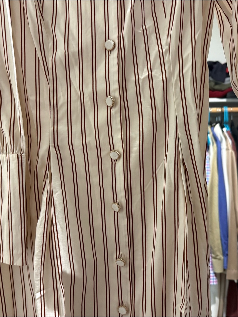 Reformation Beige and White Striped Midi Shirt Dress - Picture 5 of 10